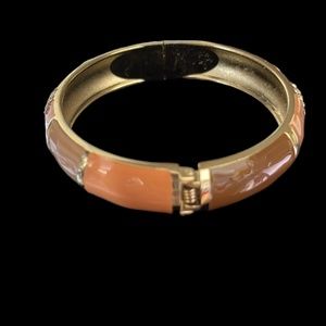New Neiman Marcus Enamel Earth tones & Crystal Bangle Bracelet w hinge